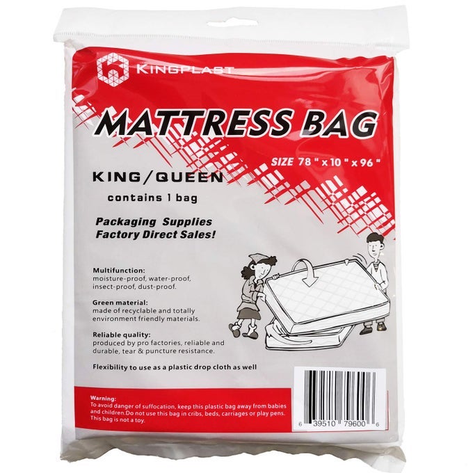 K KINGQUEEN DISPOSABLE MATTRESS BAG FOR MOVING 2MIL 78 X 96 HEAVY DUTY THICK PLASTIC MATTRESS STORAGE BAG COVER FOR BED PROTECTOR