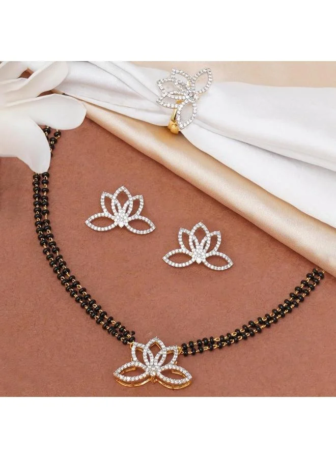 VOYLLA VOYLLA Sparkling Essentials Floral Motifs CZ Mangalsutra Set, Brass, No Gemstone