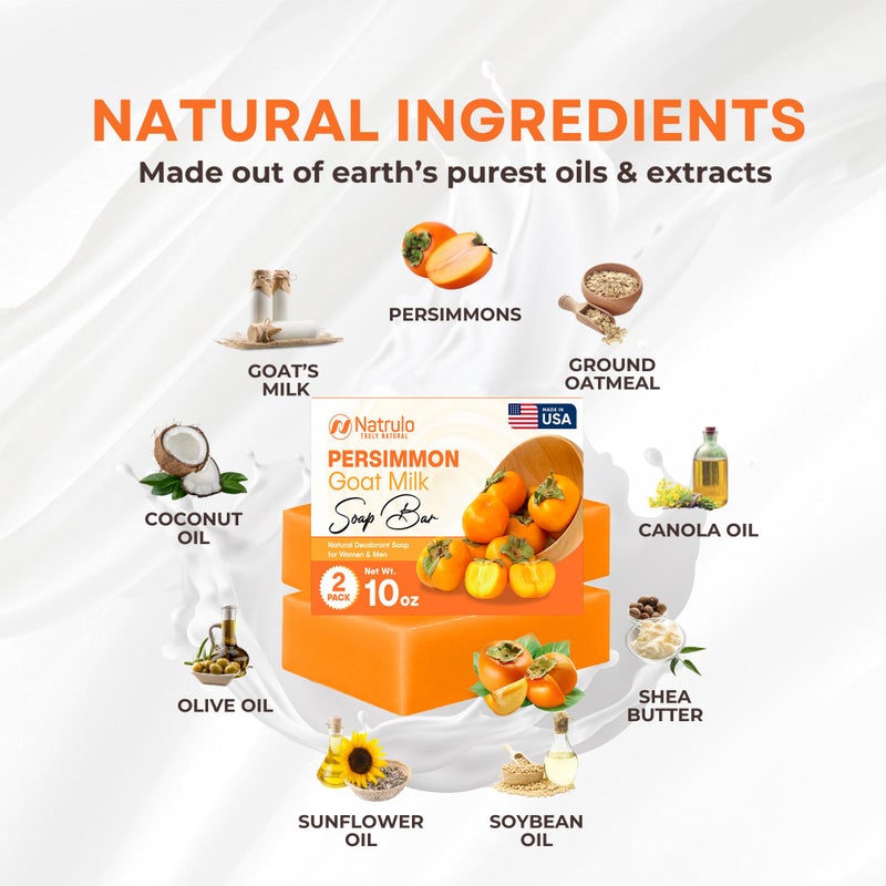 Natrulo Persimmon Soap Bar for Body Odor Control â€“ Purifying Deodorizing Body Wash with Goat Milk for Eliminating Body Odor â€“ Great for Skin Brightening, Natural Deodorant Soap for Men & Women - Image 4