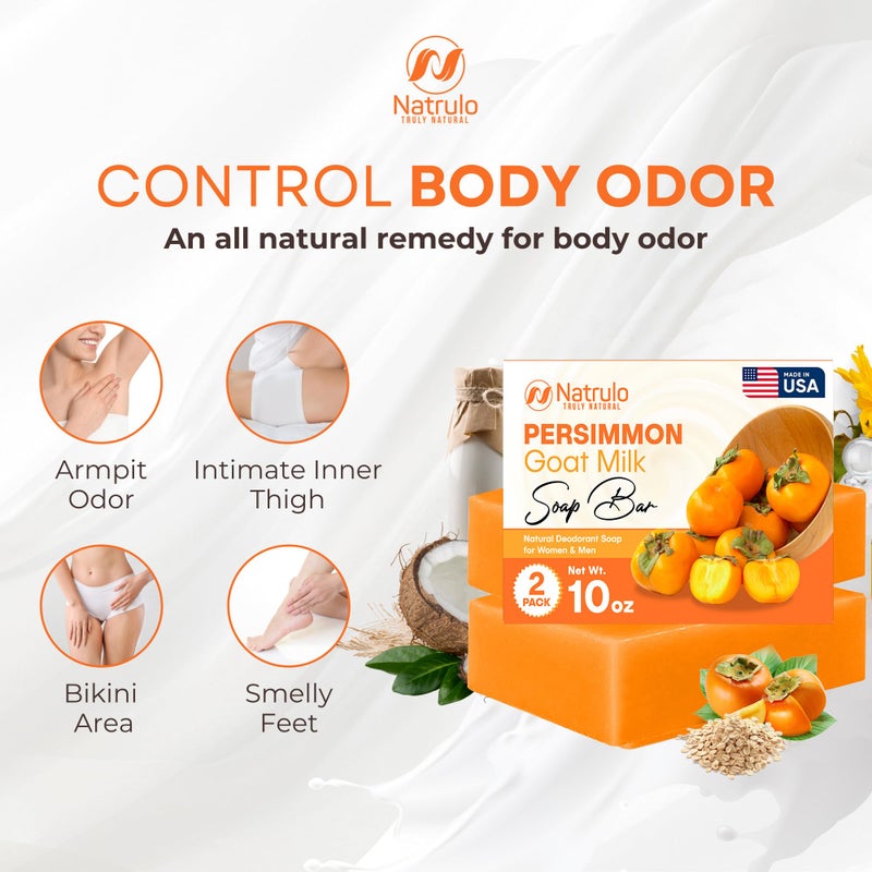 Natrulo Persimmon Soap Bar for Body Odor Control â€“ Purifying Deodorizing Body Wash with Goat Milk for Eliminating Body Odor â€“ Great for Skin Brightening, Natural Deodorant Soap for Men & Women - Image 2