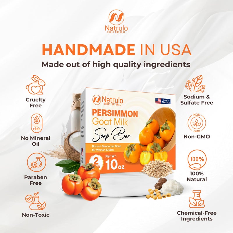 Natrulo Persimmon Soap Bar for Body Odor Control â€“ Purifying Deodorizing Body Wash with Goat Milk for Eliminating Body Odor â€“ Great for Skin Brightening, Natural Deodorant Soap for Men & Women - Image 5