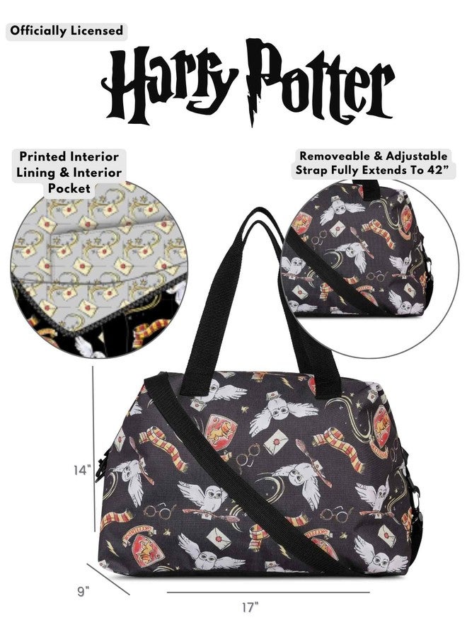 Harry Potter Tote Duffel Bag Hogwarts All Over Print Carry On Travel (Black) - Image 2