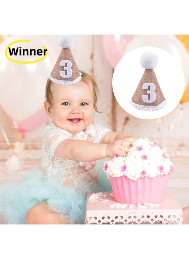 وينر قبعة عيد الميلاد الثالث للأولاد، قبعة مخروطية مصنوعة يدويًا من الكتان باللون الكاكي، قبعة حفلات لأعياد الميلاد الأولى للأولاد والبنات، دعامة للصور، ديكور لحفلات أعياد الميلاد - Image 1