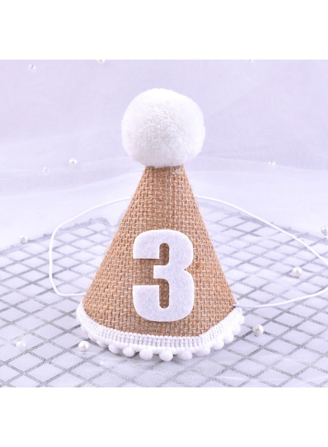وينر قبعة عيد الميلاد الثالث للأولاد، قبعة مخروطية مصنوعة يدويًا من الكتان باللون الكاكي، قبعة حفلات لأعياد الميلاد الأولى للأولاد والبنات، دعامة للصور، ديكور لحفلات أعياد الميلاد - Image 2