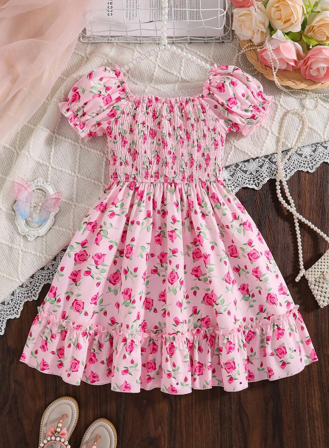 Take Two Girls Pink Floral Print Puff Sleeve Dress - Image 2