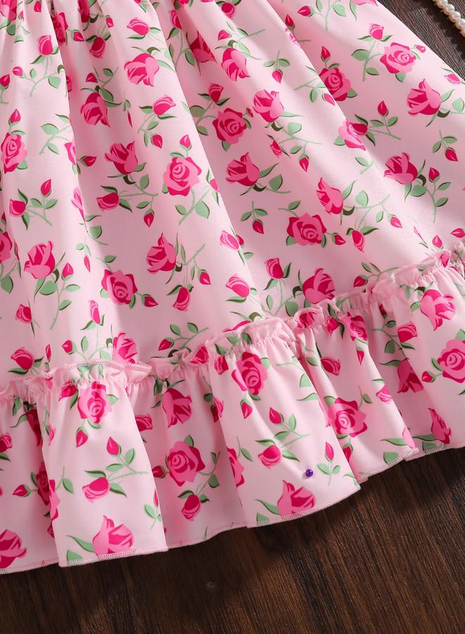 Take Two Girls Pink Floral Print Puff Sleeve Dress - Image 4