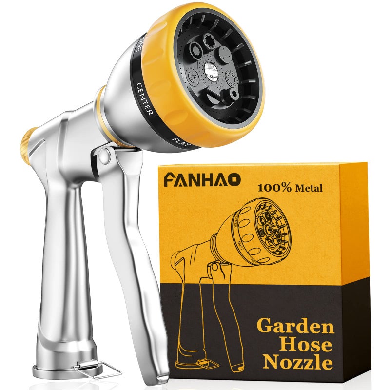 FANHAO Garden Hose Nozzle Sprayer, 100% Heavy Duty Metal Water Hose Sprayer with 7 Spray Patterns, High Pressure Spray Nozzle for Watering Plants & Lawns, Washing Cars & Pets - Image 1