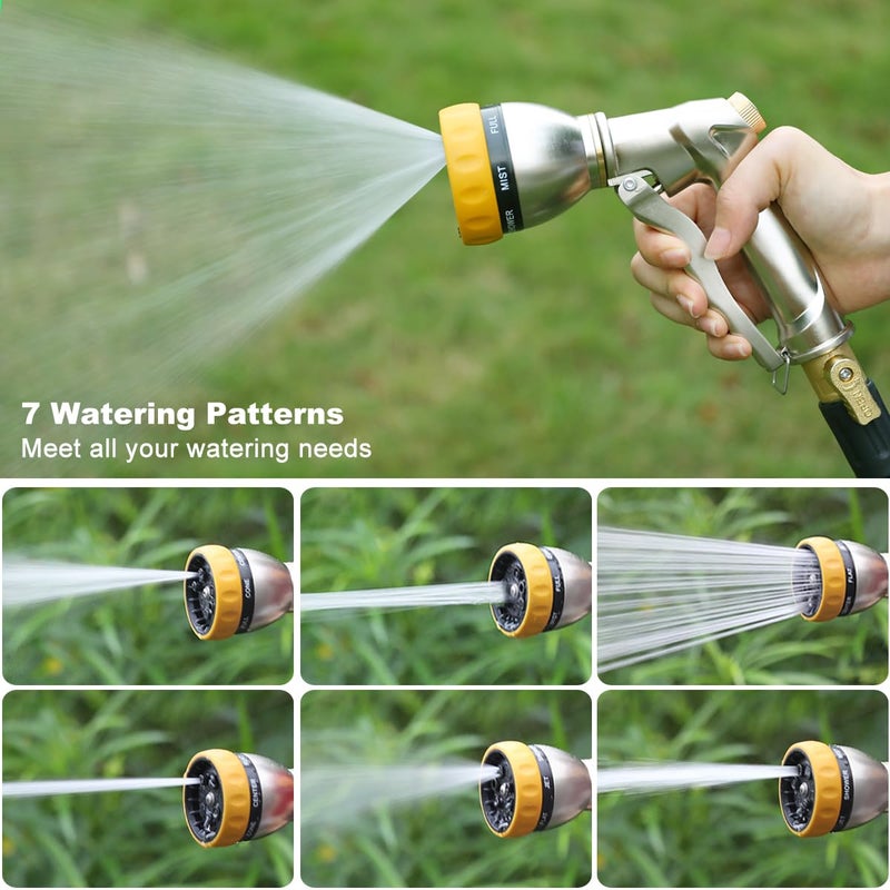 FANHAO Garden Hose Nozzle Sprayer, 100% Heavy Duty Metal Water Hose Sprayer with 7 Spray Patterns, High Pressure Spray Nozzle for Watering Plants & Lawns, Washing Cars & Pets - Image 4