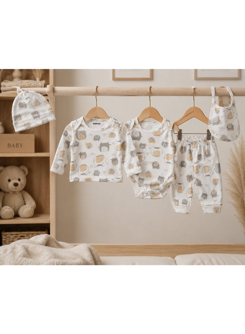 100% Cotton 5-Piece Baby Clothing Set with Elephant Print – White - Image 1