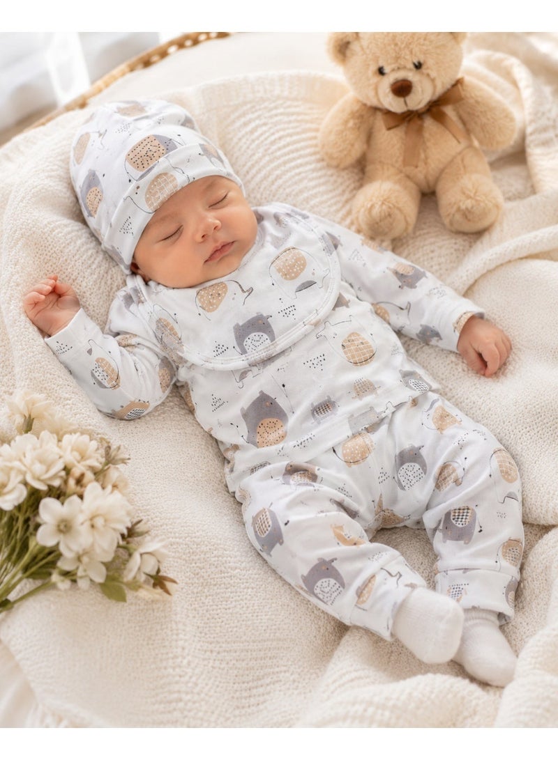 100% Cotton 5-Piece Baby Clothing Set with Elephant Print – White - Image 4