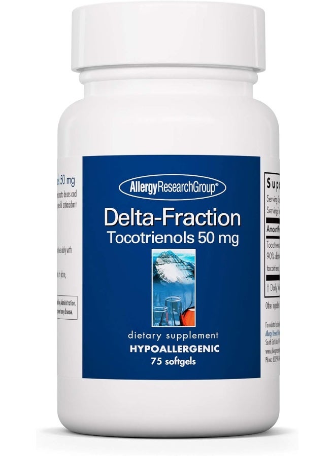 Allergy Research Group Delta-Fraction Tocotrienols Supplement - 50 mg Vitamin E, Annatto, Gamma, Tocotrienols Only, Tocopherol-Free, Hypoallergenic, Softgels - 75 Count - Image 1