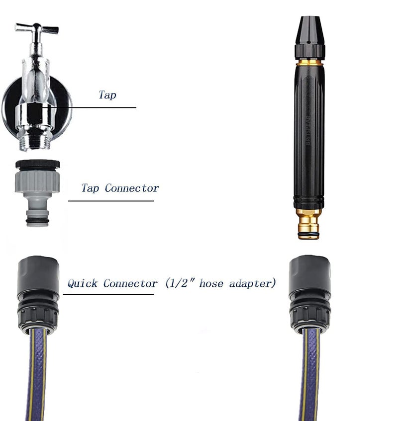 BRITSPEAR BRITSPEAR High Pressure Adjustable Water Jet Spray Gun NozzleConnector 12Half Inch Hose Pipe For Gardenig Car Bike Washing And Cleaning Pet Washer Black  - Image 3