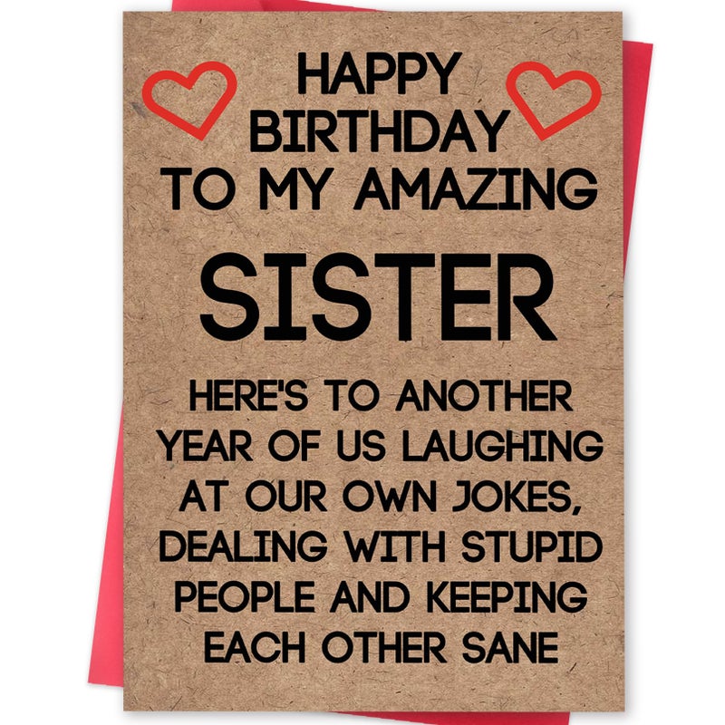 Ziwenhu Humor Sister Birthday Gift Ideas from Brother Cousin, Cute Sister Birthday Card from Borther, Funny Birthday Card for Her - Image 1