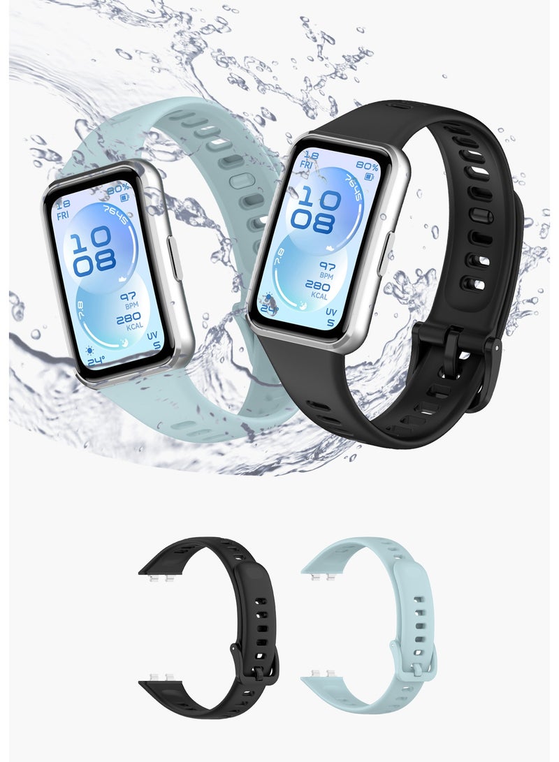 أوليسون حزمة 2 TPU Sport Watch Band لـ Huawei Band 11 / Band 11 Pro ، حزام استبدال مقاوم للماء من السيليكون الناعم ، الأزرق + الأسود - Image 1