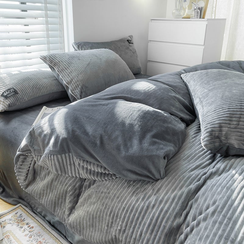 Winter Milk Velvet Four-Piece Set Class A Coral Velvet Bed Sheet Quilt Cover Flannel Quilt Cover Fleece-Lined Bed Three-Piece Set Autumn - Image 2