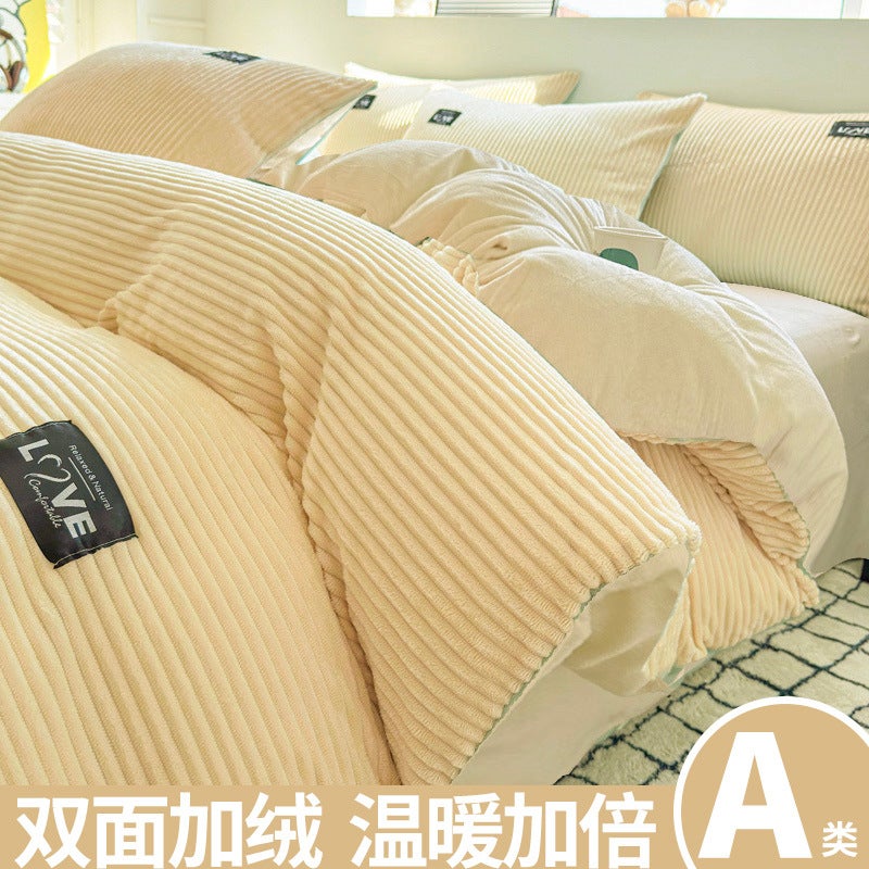 Winter Milk Velvet Four-Piece Set Class A Coral Velvet Bed Sheet Quilt Cover Flannel Quilt Cover Fleece-Lined Bed Three-Piece Set Autumn - Image 1