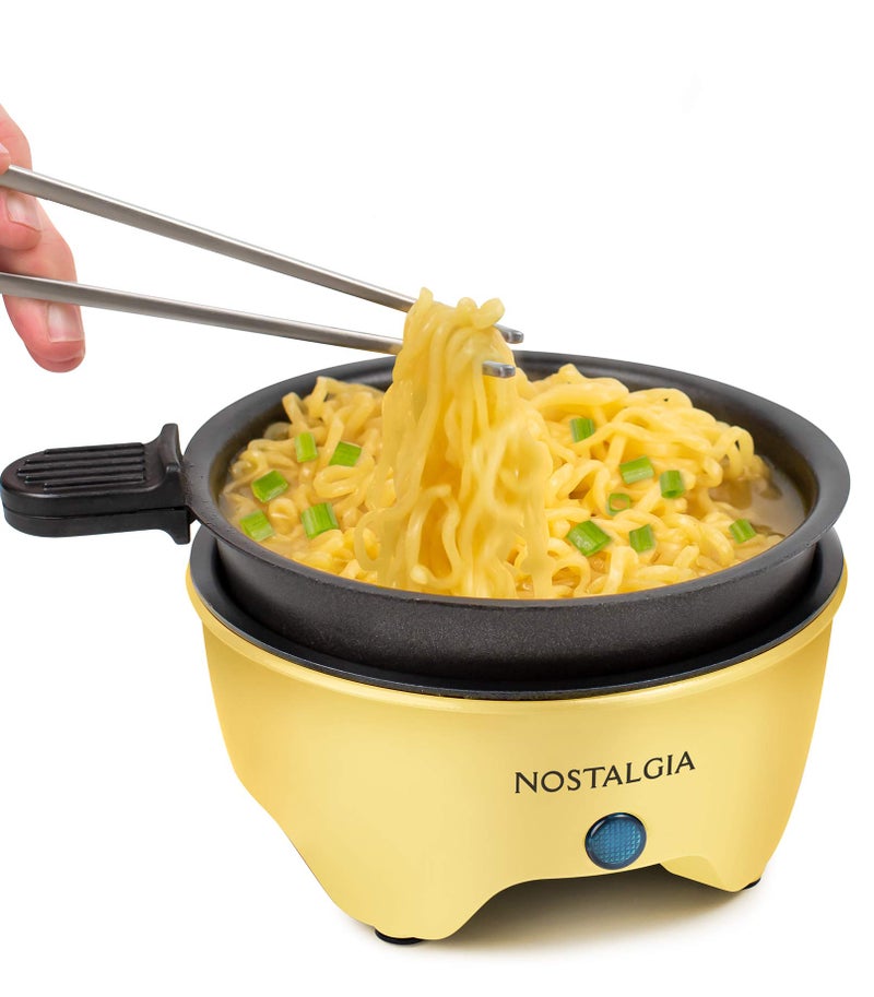 Nostalgia MyMini Personal Electric Skillet & Rapid Noodle Maker, Perfect For Healthy Keto & Low-Carb Diets, Yellow - Image 1
