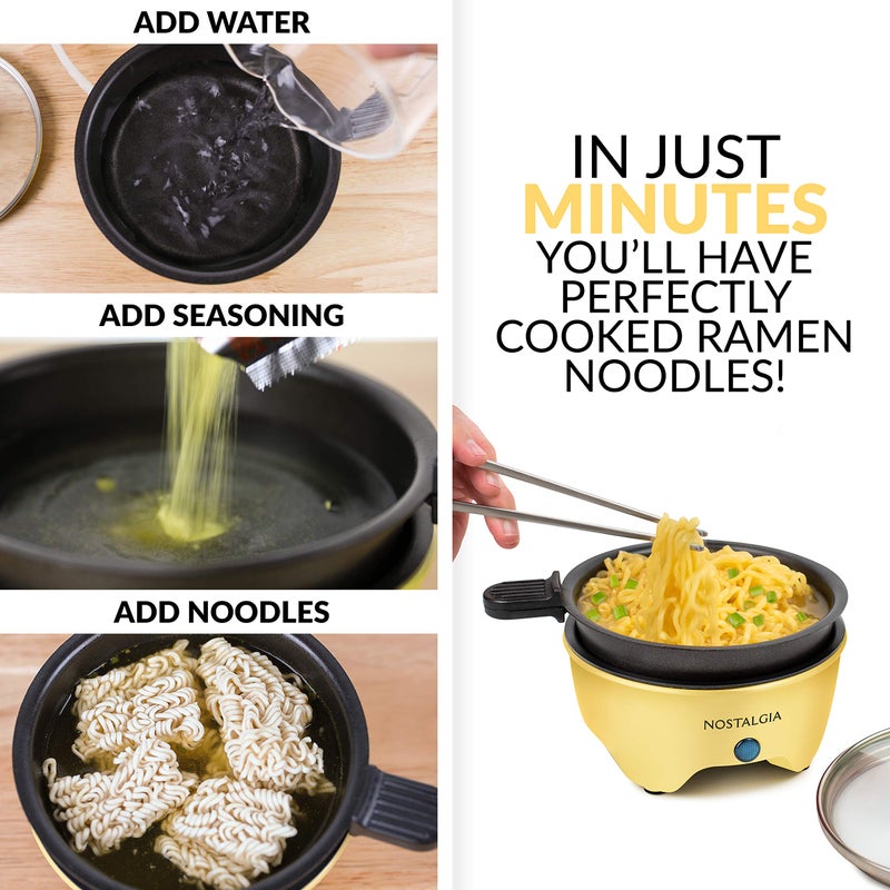 Nostalgia MyMini Personal Electric Skillet & Rapid Noodle Maker, Perfect For Healthy Keto & Low-Carb Diets, Yellow - Image 3