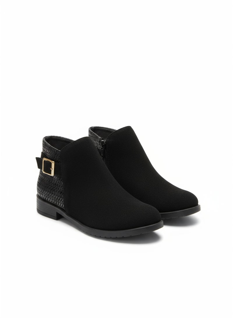 LIFESTYLISH Ankle Boot Flat Suede With Zipper G-29 - Black - Image 1