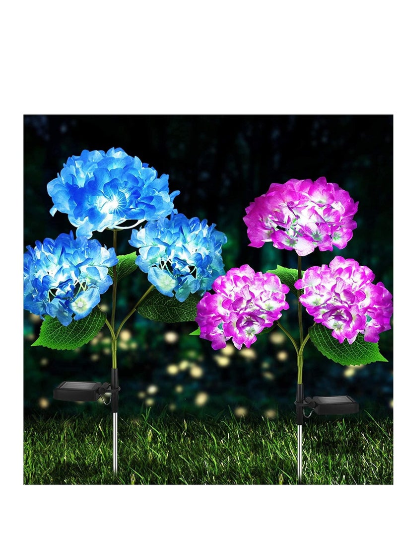 Captaintech Solar Lights Outdoor Decorative Hydrangea Garden Stake Waterproof and Realistic LED Flowers Powered In-Ground for Lawn Patio Backyard Purple Blue 2 Pack - Image 1