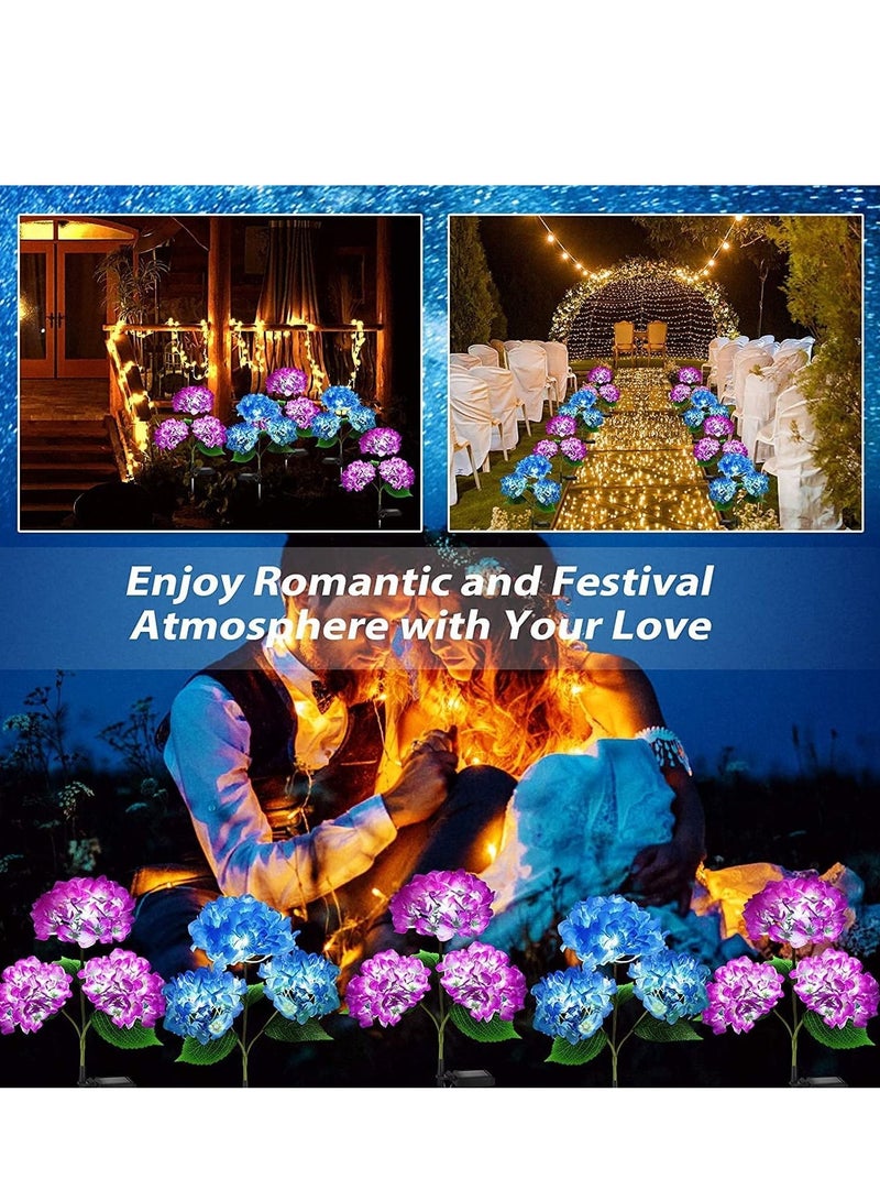 Captaintech Solar Lights Outdoor Decorative Hydrangea Garden Stake Waterproof and Realistic LED Flowers Powered In-Ground for Lawn Patio Backyard Purple Blue 2 Pack - Image 2