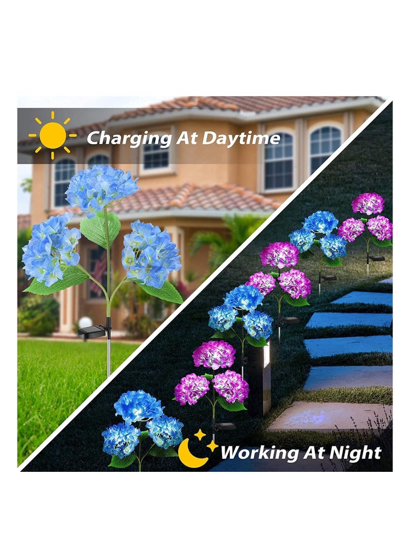 Captaintech Solar Lights Outdoor Decorative Hydrangea Garden Stake Waterproof and Realistic LED Flowers Powered In-Ground for Lawn Patio Backyard Purple Blue 2 Pack - Image 3