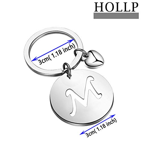 HOLLP Initial Disc Charm Keychain 26 Letter Alphabet Key Ring A-Z English Charm Keychain (Silver-M) - Image 2