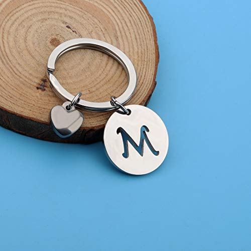 HOLLP Initial Disc Charm Keychain 26 Letter Alphabet Key Ring A-Z English Charm Keychain (Silver-M) - Image 3