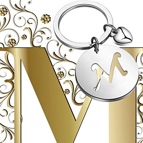 HOLLP Initial Disc Charm Keychain 26 Letter Alphabet Key Ring A-Z English Charm Keychain (Silver-M) - Image 4