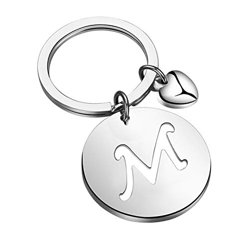 HOLLP Initial Disc Charm Keychain 26 Letter Alphabet Key Ring A-Z English Charm Keychain (Silver-M) - Image 1