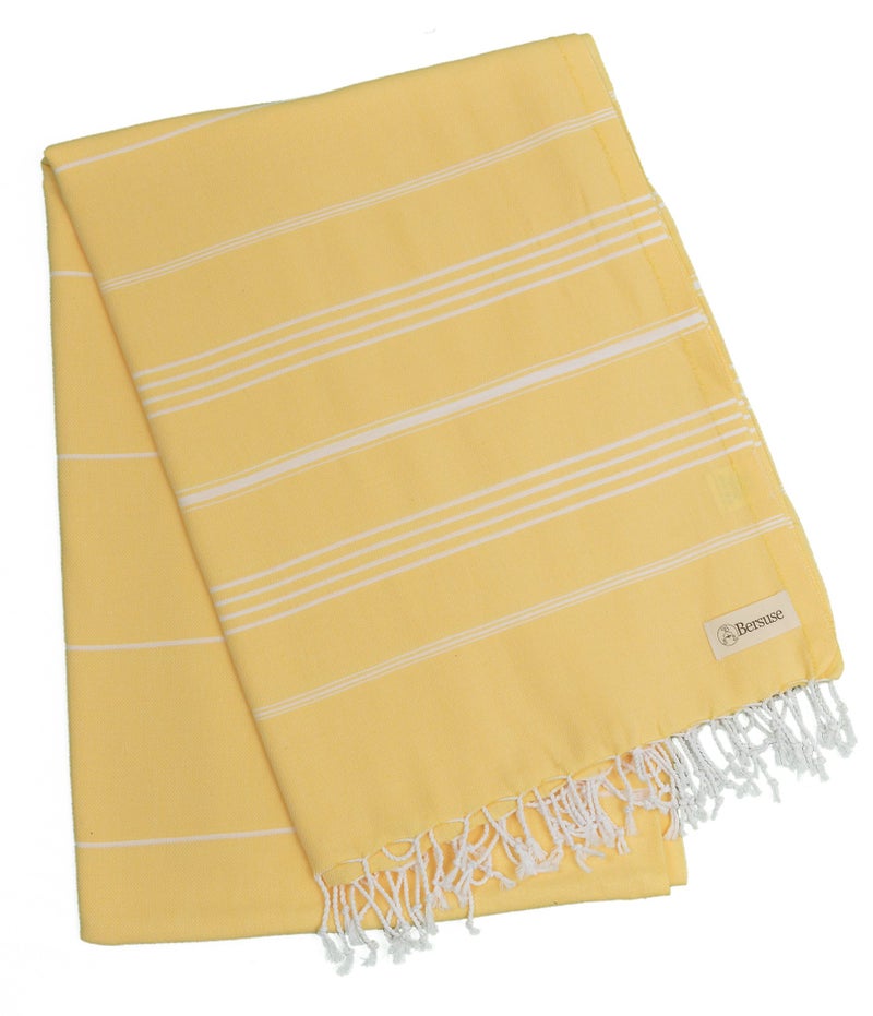 Bersuse Towels Anatolia XL Beach Blanket Throw Blanket Turkish Towel 100% Cotton Extra-Large Quick-Dry Lightweight Premium Peshtemal Towel - 61x82 Inches, Yellow - Image 4