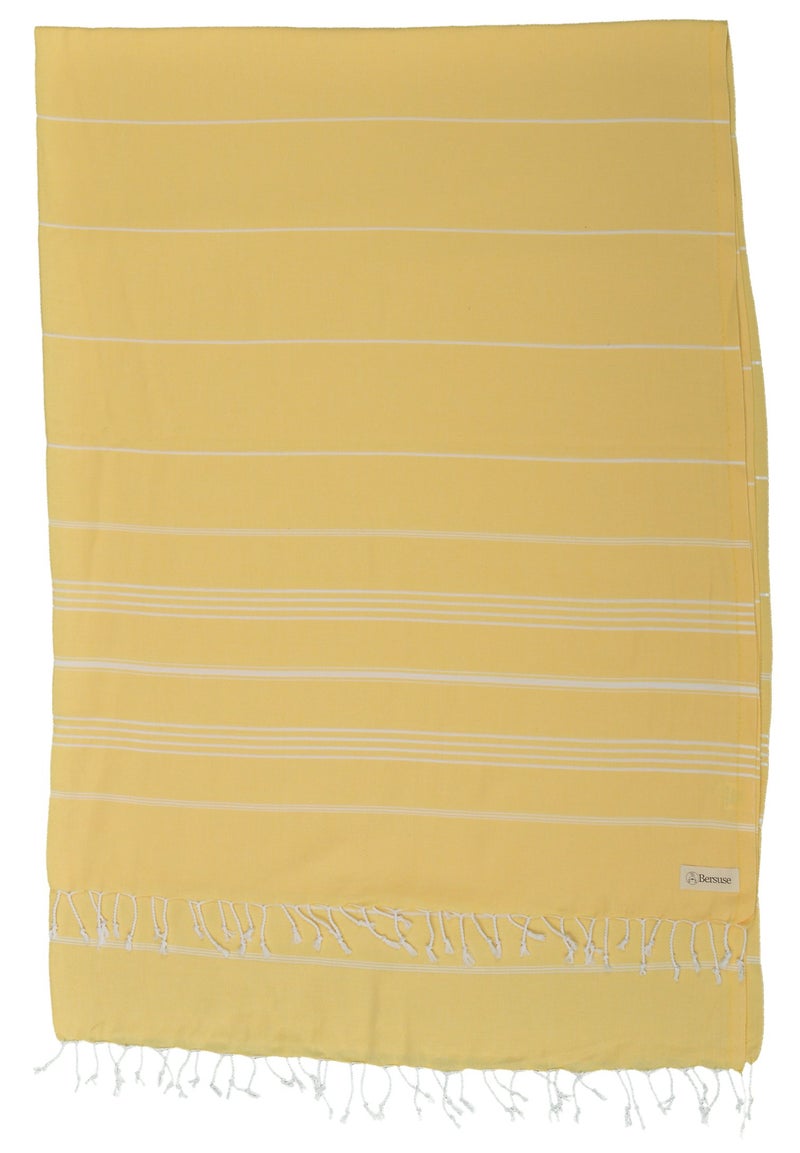 Bersuse Towels Anatolia XL Beach Blanket Throw Blanket Turkish Towel 100% Cotton Extra-Large Quick-Dry Lightweight Premium Peshtemal Towel - 61x82 Inches, Yellow - Image 1