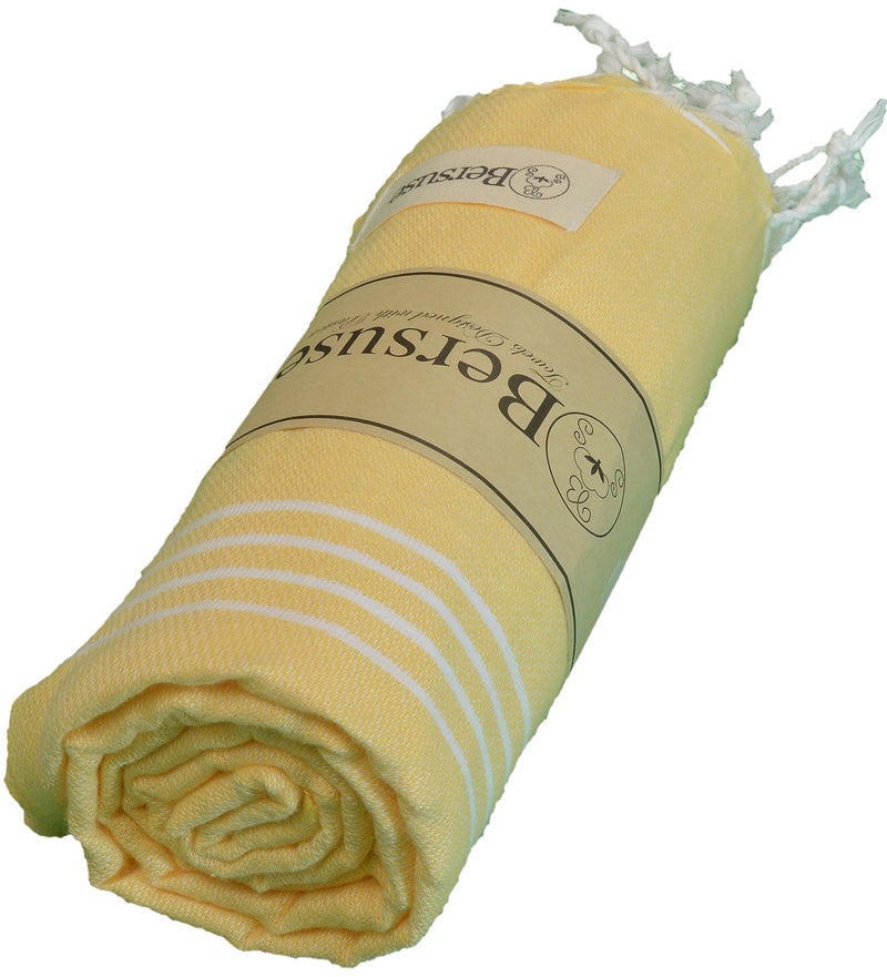 Bersuse Towels Anatolia XL Beach Blanket Throw Blanket Turkish Towel 100% Cotton Extra-Large Quick-Dry Lightweight Premium Peshtemal Towel - 61x82 Inches, Yellow - Image 2