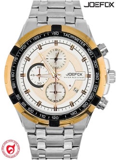 JoeFox Men Watch with Date Business Watch for Male Luminous Quartz Men's Watch Waterproof with Stainless Steel Strap Stopwatch Timing Function Silver White 
