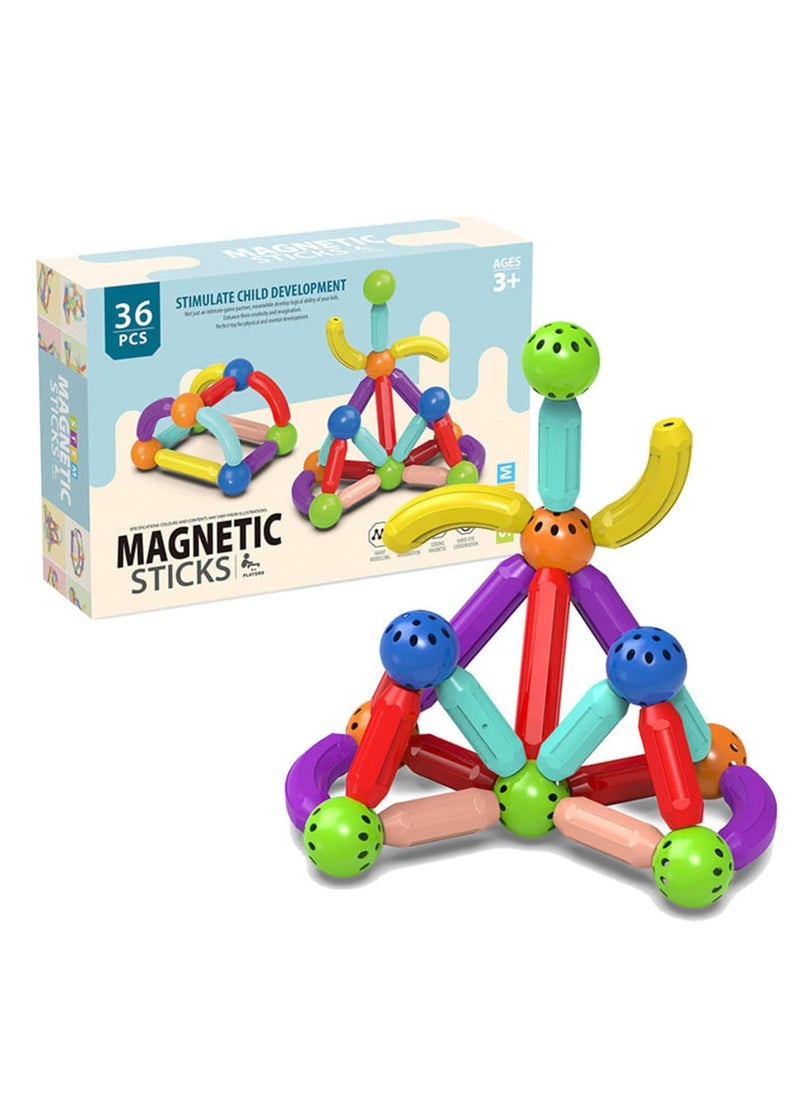 Magnetic Sticks Building Blocks Toy, 36-Piece Set of Colorful Magnetic Sticks and Balls, Strong Magnetic Design Makes It Easy to Assemble and Disassemble, Helps Develop Fine Motor Skills and Logical Thinking, Build 3D Shapes and Structures, Support Early Learning, Develop Creative Problem Solving Skills, Individual or Group Play, Perfect as an Educational Gift for Birthdays and Special Occasions  - Image 1
