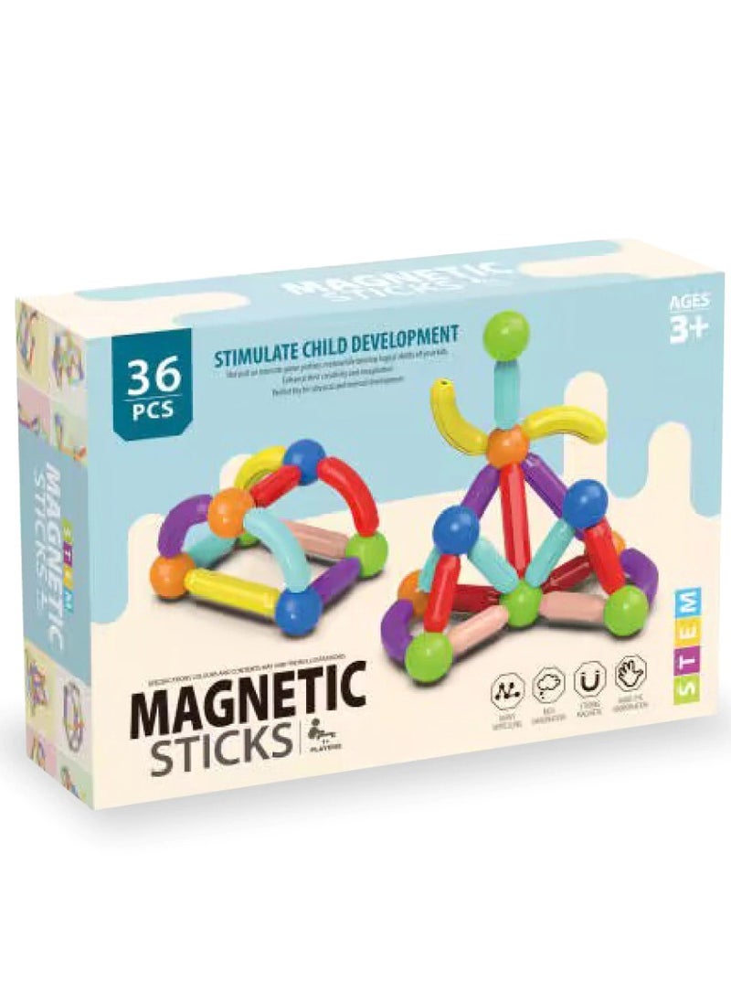 Magnetic Sticks Building Blocks Toy, 36-Piece Set of Colorful Magnetic Sticks and Balls, Strong Magnetic Design Makes It Easy to Assemble and Disassemble, Helps Develop Fine Motor Skills and Logical Thinking, Build 3D Shapes and Structures, Support Early Learning, Develop Creative Problem Solving Skills, Individual or Group Play, Perfect as an Educational Gift for Birthdays and Special Occasions  - Image 2