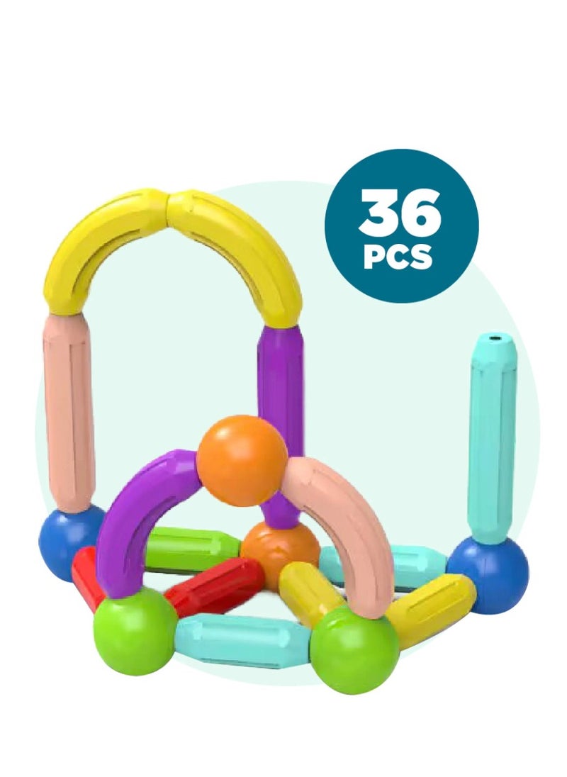 Magnetic Sticks Building Blocks Toy, 36-Piece Set of Colorful Magnetic Sticks and Balls, Strong Magnetic Design Makes It Easy to Assemble and Disassemble, Helps Develop Fine Motor Skills and Logical Thinking, Build 3D Shapes and Structures, Support Early Learning, Develop Creative Problem Solving Skills, Individual or Group Play, Perfect as an Educational Gift for Birthdays and Special Occasions  - Image 3