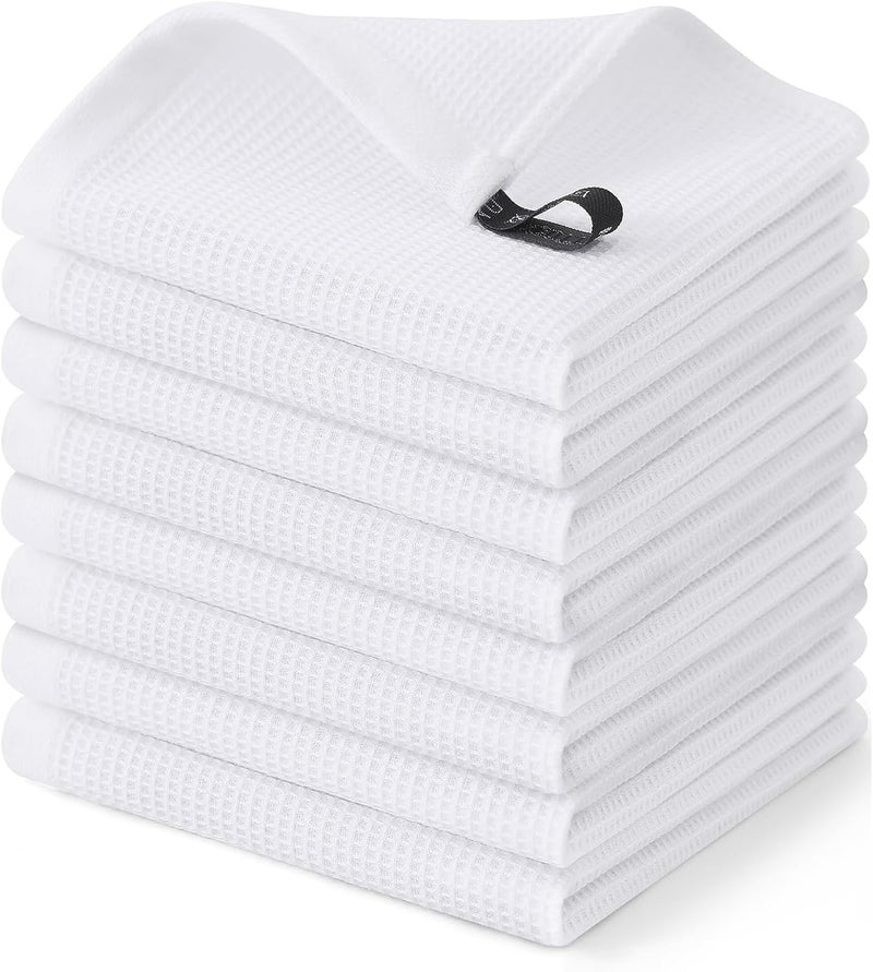 Homaxy 100% Cotton Dish Cloths - Waffle Weave Soft and Absorbent Dish Towels - 8 Pack Quick Dry Dish Rags - 12 x 12 Inches Dishcloths for Kitchen Washing Dishes - White - Image 1