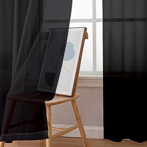 Simplebrand Black Sheer Curtains 63 Inch Length 2 Panels, Rod Pocket Solid Color Window Sheer Curtain Panels, Elegant Curtains & Drapes for Living Room, Bedroom 2 Panels (Black, 42" W x 63" L) - Image 4