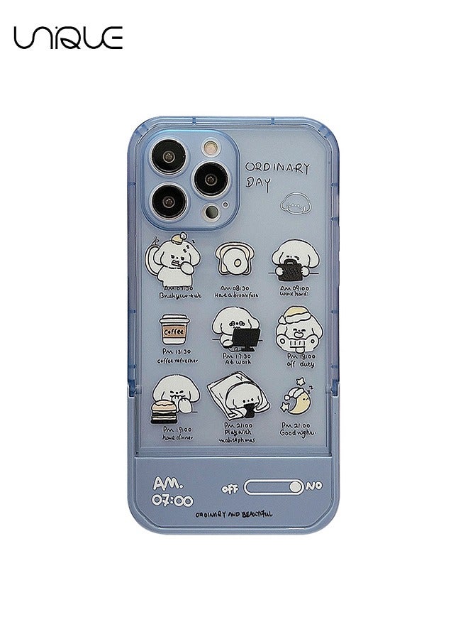 Unique Compatible with iPhone 15 Pro Max Cases, Puppy Work Diary Phone Cases, Blue Phone Cases, Hidden Stand Phone Cases - Sleek and Simple Phone Case - TPU Drop Protection - Image 1