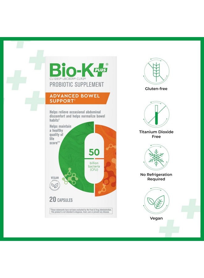 Bio-K Plus Bio K+ Advanced Bowel Support - Vegan Probiotic Supplement for Digestion Support, Relieves Occasional Discomfort, Helps Normalize Bowel Habits with 50 Billion CFU 3 Strains - 20 Capsules - Image 3