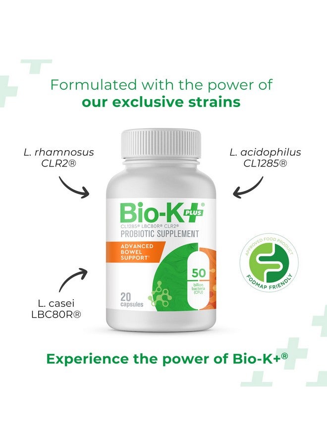 Bio-K Plus Bio K+ Advanced Bowel Support - Vegan Probiotic Supplement for Digestion Support, Relieves Occasional Discomfort, Helps Normalize Bowel Habits with 50 Billion CFU 3 Strains - 20 Capsules - Image 2