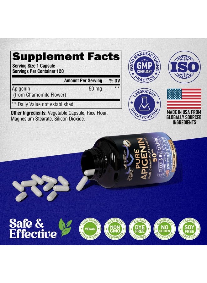 NUTRAHARMONY Apigenin 50 mg - Apigenin Supplement for Sleep - Natural from Chamomile Flowers - Quality Rest, Calm & Relaxation - for Women & Men - Vegan, NON-GMO, Lab Tested - Made in USA - 120 Capsules, 1/Day  - Image 5