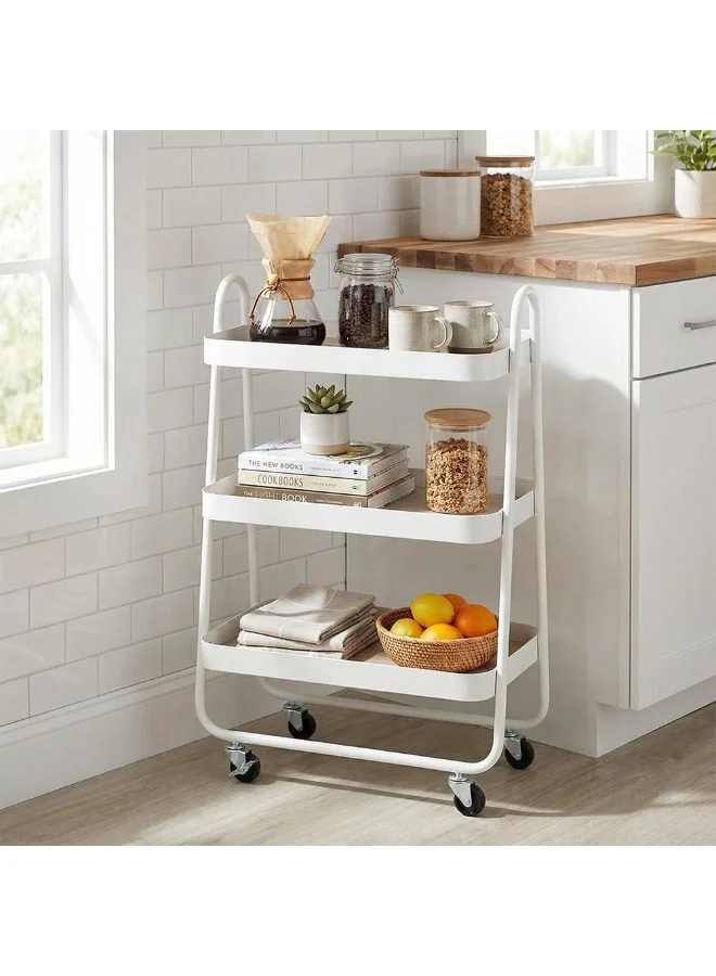 DANUBE HOME Oliver 3 Tier Rolling Bath Storage Cart Adjustable Movable Rolling Storage Cart Removable Baskets, Storage Trolley White L51XW30XH77.2Cm