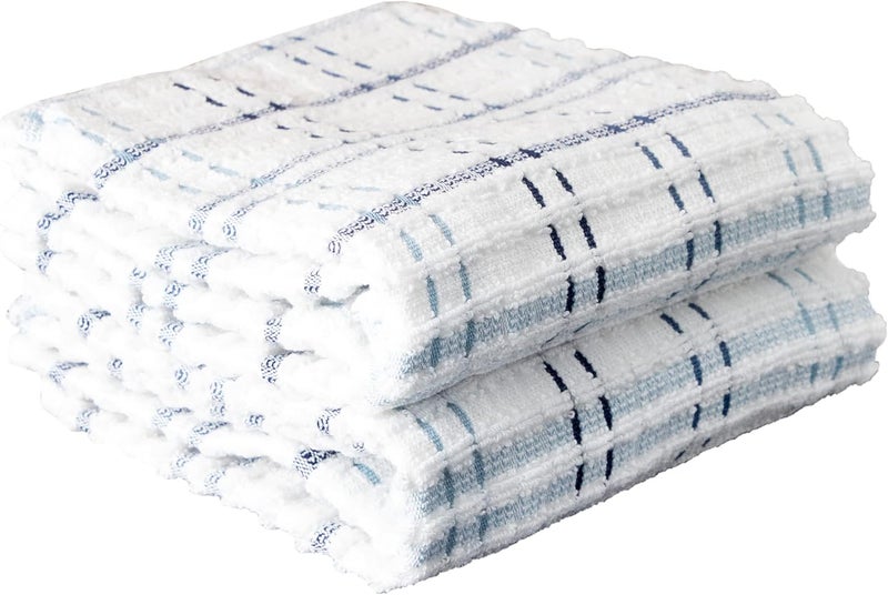 Ritz Royale Collection 100% Combed Terry Cotton, Highly Absorbent, Oversized Checked Kitchen Towel Set, 28" x 18", 2-Pack, Federal Blue - Image 1