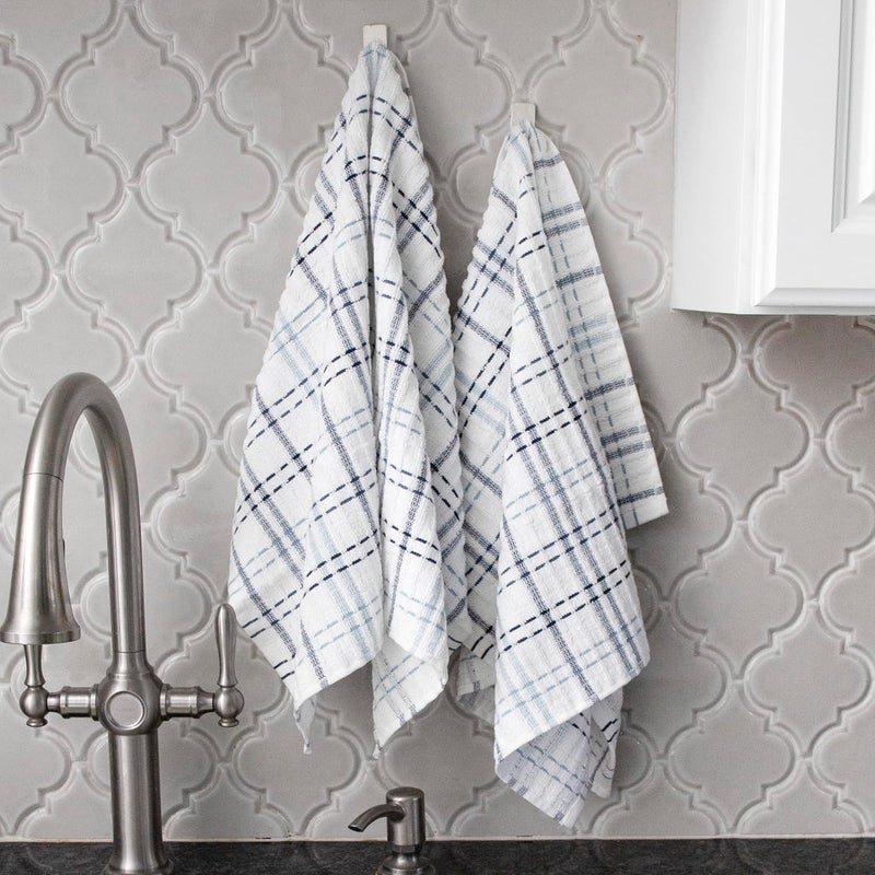 Ritz Royale Collection 100% Combed Terry Cotton, Highly Absorbent, Oversized Checked Kitchen Towel Set, 28" x 18", 2-Pack, Federal Blue - Image 5