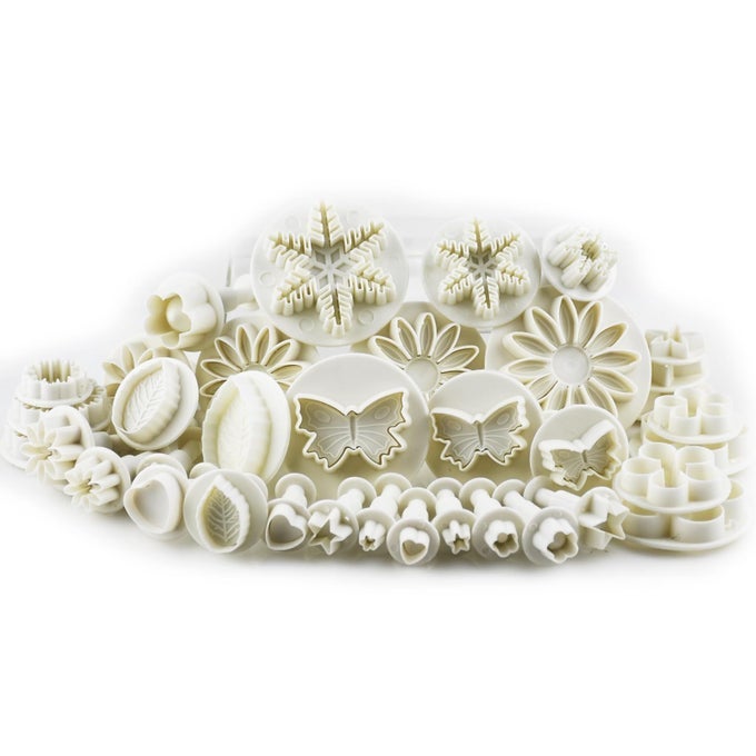 36PIECE FLOWER FONDANT CUTTERS GUM PASTE COOKIE STAMP CAKE DECORATING TOOL SET DAISY LEAF BUTTERFLY HEART PLUNGER CUTTER SEAL DIY HANDMADE CLAY EMBOSSER MINI MOLD MAKER