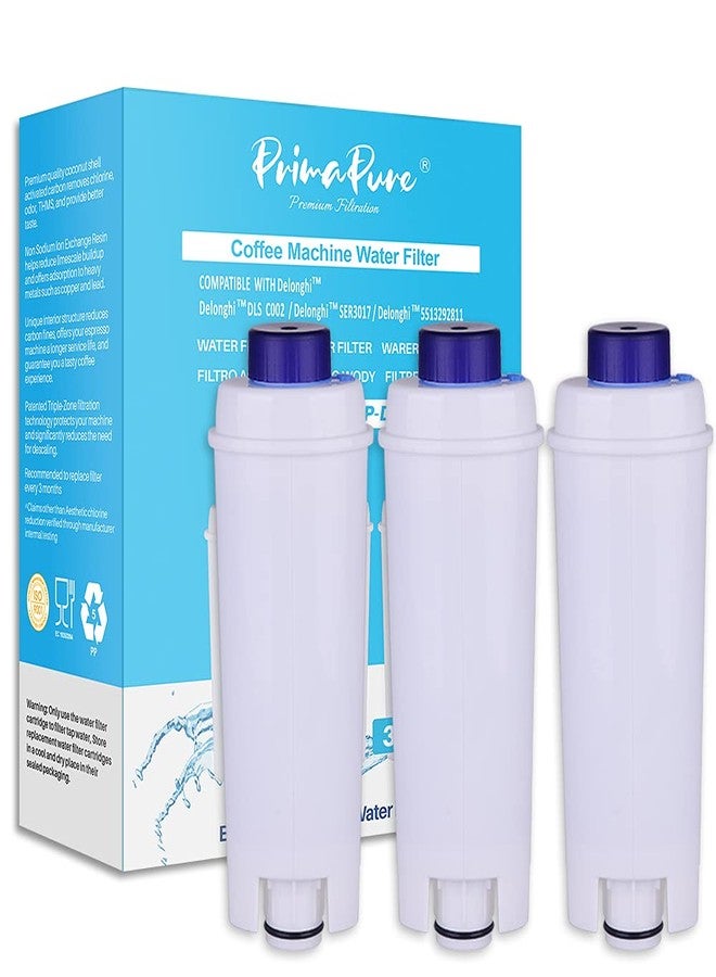 PrimaPure عبوة من 3 فلاتر مياه بديلة لماكينات قهوة الإسبريسو من بريما بيور، متوافقة مع موديلات ديلونجي التالية: DLSC002، DLS C002، SER3017، 5513292811، EC800، ESAM، ECAM، ETAM - Image 1