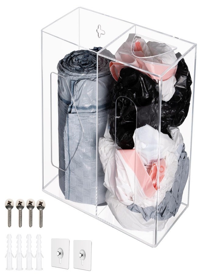 Heyrelda Trash Bag Dispenser and Grocery Bag Holder -2 in 1 Cabinet Door Holder for Garbage Bags and Plastic Bag, Wall Mount Acrylic Trash Bag Storage Organizer for Kitchen Laundry Room Organization - Image 1