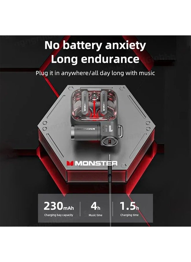 Monster XKT15 Wireless Bluetooth Earbuds Gaming Headphones Deep Bass Low Latency Game Headset with Built-in Microphone Noise Cancellation Black